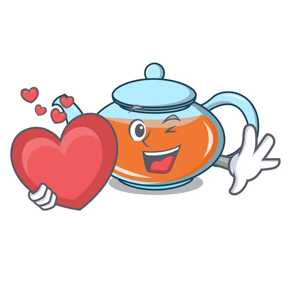 Mit Herz transparente Teekanne Charakter Cartoon — Stockvektor