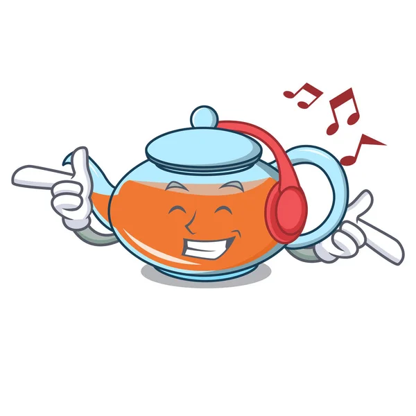 Listening music transparent teapot character cartoon — Stock Vector