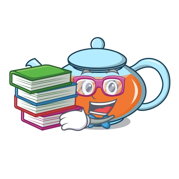Öğrenci kitap şeffaf çaydanlık karakter karikatür ile — Stok Vektör