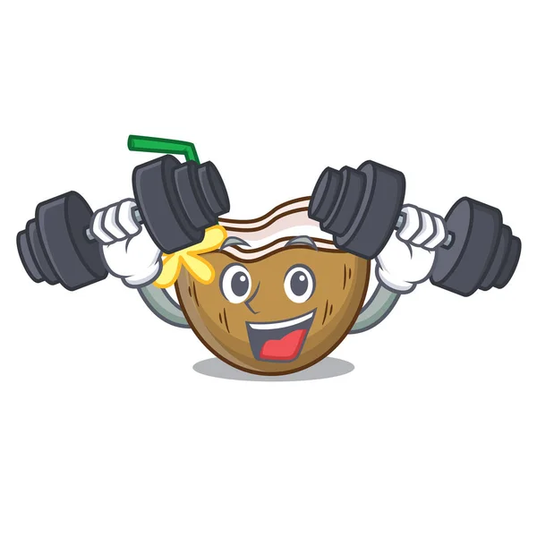 Fitness cocktail karakter kelapa kartun - Stok Vektor