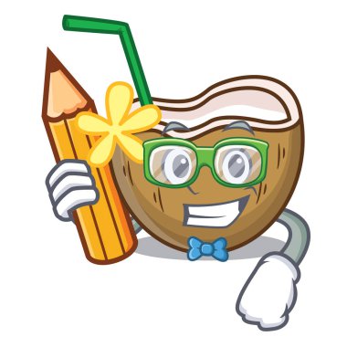 Öğrenci kokteyl Hindistan cevizi karakter karikatür