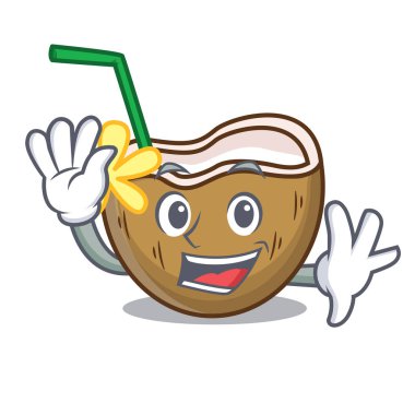 Kokteyl Hindistan cevizi karakter karikatür vektör çizim sallayarak