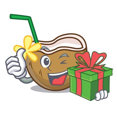 Hediye kokteyl Hindistan cevizi maskot karikatür ile