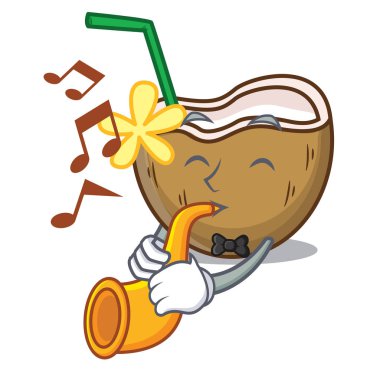 Trompet kokteyl Hindistan cevizi maskot karikatür ile