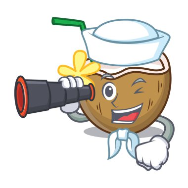 Denizci dürbün kokteyl Hindistan cevizi maskot karikatür ile