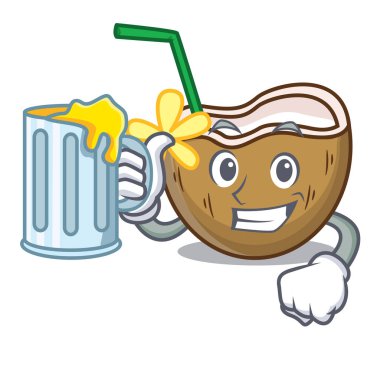 Suyu kokteyl Hindistan cevizi maskot karikatür ile