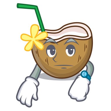 Kokteyl Hindistan cevizi maskot karikatür bekliyor