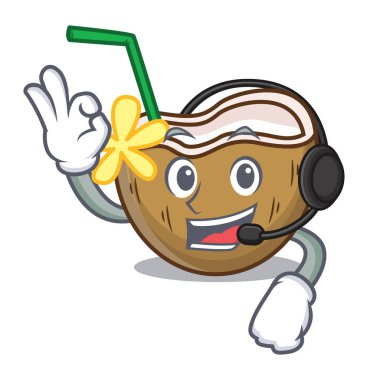 Kulaklık kokteyl Hindistan cevizi maskot karikatür ile