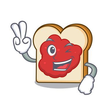 İki ekmek reçel karakter karikatür ile parmak