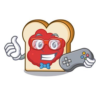 Reçel maskot karikatür ile oyun ekmek