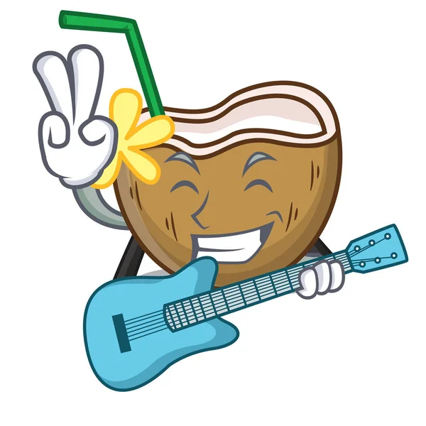 Gitar kokteyl Hindistan cevizi maskot karikatür ile