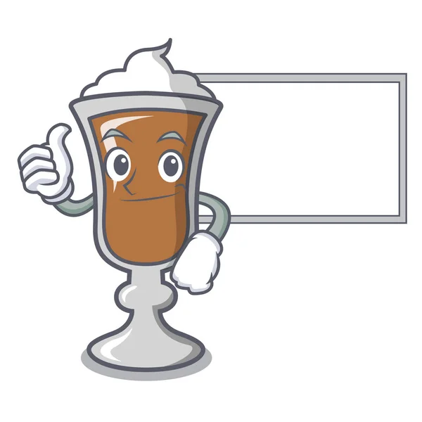 Palec nahoru s deska Irská káva znakové karikatury — Stockový vektor