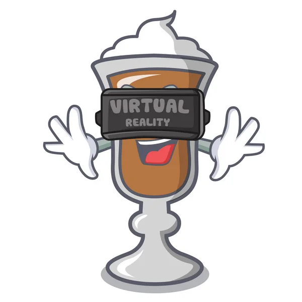 Virtual reality irish coffee mascot cartoon — Stock Vector