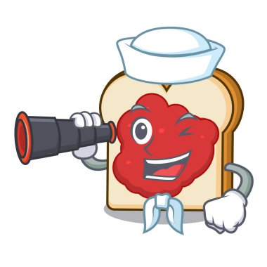 Denizci reçel maskot karikatür ile dürbün ekmek ile