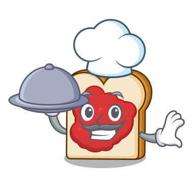 Şef reçel maskot karikatür ile yiyecek ekmek ile