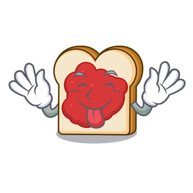 Ekmek reçel maskot karikatür ile dışarı dil