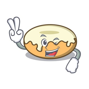 İki donut şeker karakter karikatür ile parmak