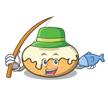 Çörek şeker maskot karikatür ile Balık tutma