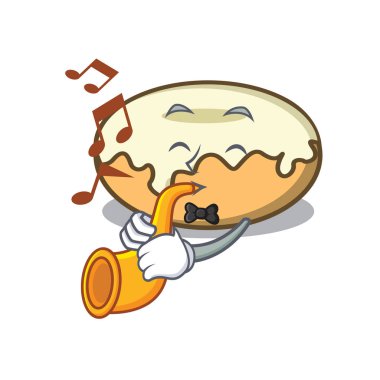 İle çörek şeker maskot karikatür ile trompet