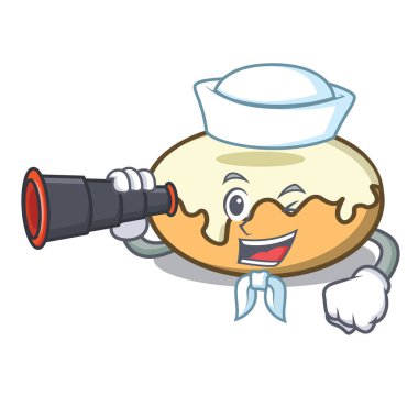 Denizci ile şeker maskot karikatür ile dürbün çörek