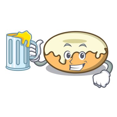 Şeker maskot karikatür ile suyu çörek ile