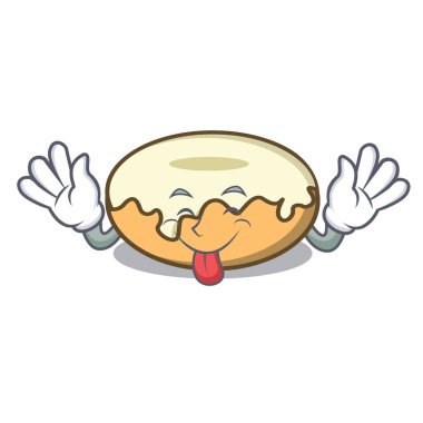 Çörek şeker maskot karikatür ile dışarı dil