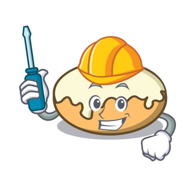 Şeker maskot karikatür ile otomotiv çörek