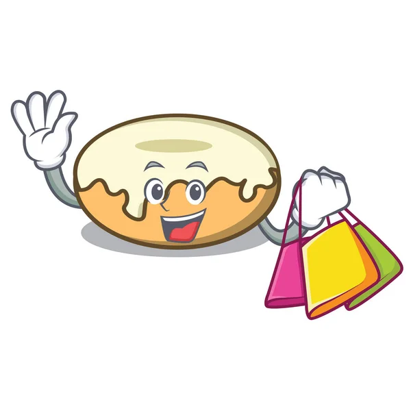 Donut de compras con personaje de azúcar de dibujos animados — Vector de stock