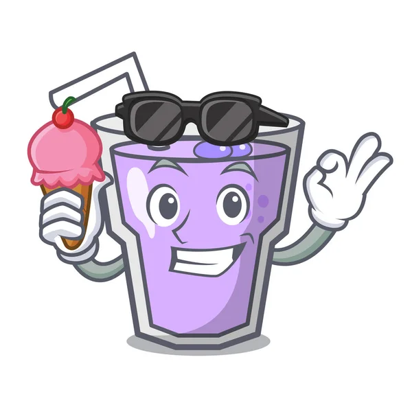 Com sorvete baga smoothie personagem cartoon — Vetor de Stock