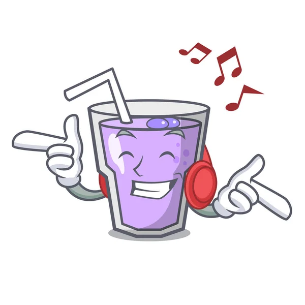 Luisteren muziek berry smoothie mascotte cartoon — Stockvector