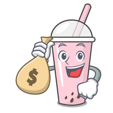 Para çantası ahududu kabarcık çay karakter karikatür ile