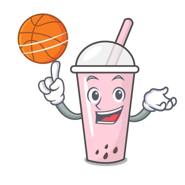 Basketbol ahududu kabarcık çay karakter karikatür ile