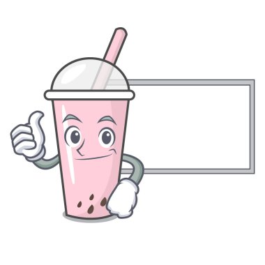 Başparmak yukarıya kurulu ahududu kabarcık çay karakter karikatür ile