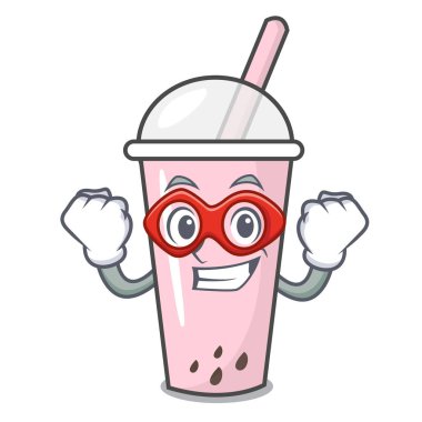 Süper kahraman ahududu kabarcık çay karakter karikatür