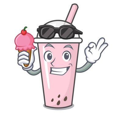 Dondurma ahududu kabarcık çay karakter karikatür ile