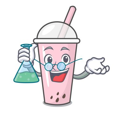 Profesör ahududu kabarcık çay karakter karikatür vektör çizim