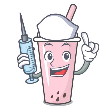 Hemşire ahududu kabarcık çay karakter karikatür