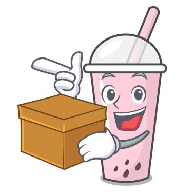 Kutusu ahududu kabarcık çay karakter karikatür ile