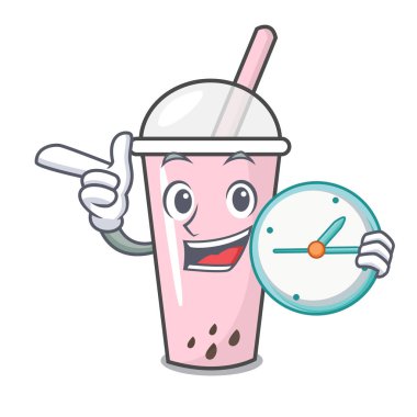 Saat ahududu kabarcık çay karakter karikatür ile