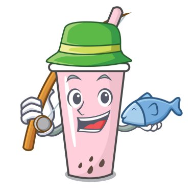 Ahududu kabarcık çay karakter karikatür Balık tutma