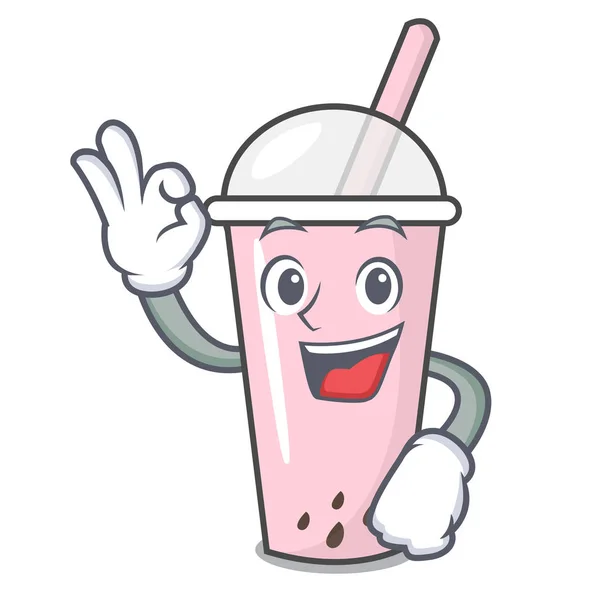 Okay raspberry bubble tea character cartoon — Stock Vector