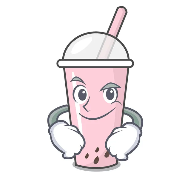 Grinsenden Himbeer Bubble Tea Charakter Cartoon — Stockvektor