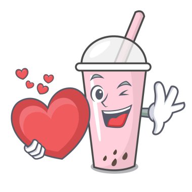 Kalp ahududu kabarcık çay karakter karikatür ile