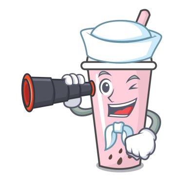 Denizci dürbün ahududu kabarcık çay karakter karikatür ile