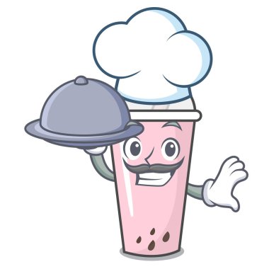 Şef gıda ahududu kabarcık çay karakter karikatür ile