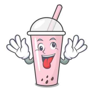 Deli ahududu kabarcık çay karakter karikatür