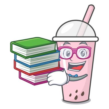 Öğrenci kitap ahududu kabarcık çay karakter karikatür ile