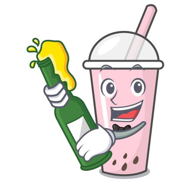 Bira ahududu kabarcık çay karakter karikatür ile