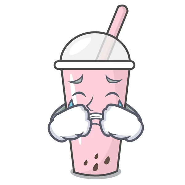 Crying raspberry bubble tea character cartoon — Stock Vector