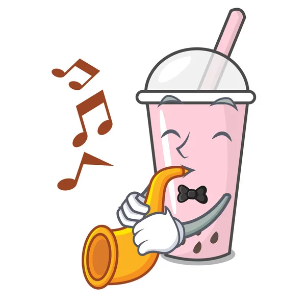 Trompet ahududu kabarcık çay karakter karikatür ile — Stok Vektör